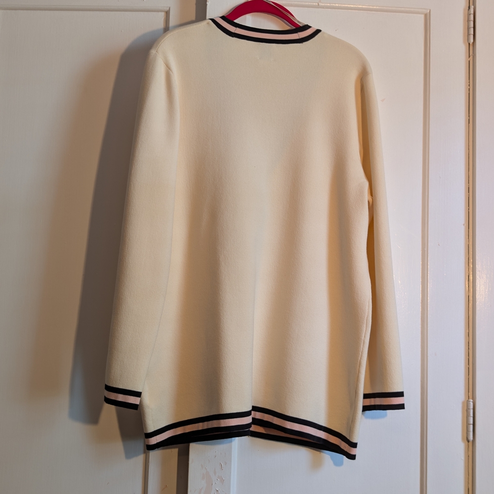 Anne Klein Cream Sweater with Black and Pink Accents, L, XL, EUC, Classic Luxury - Picture 2 of 10